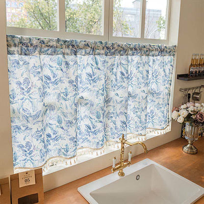 Botanical Linen Kitchen Curtain with Tassels