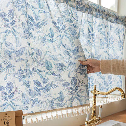Botanical Linen Kitchen Curtain with Tassels