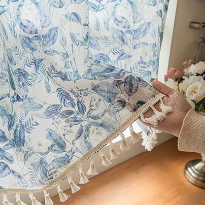 Botanical Linen Kitchen Curtain with Tassels