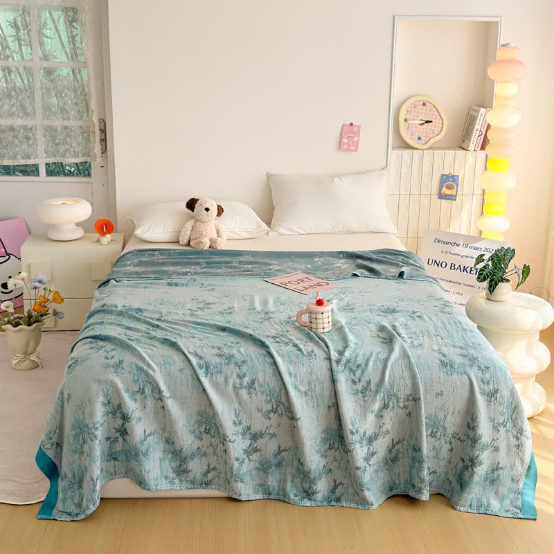 Artistic Botanical Bamboo Fiber Summer Blanket