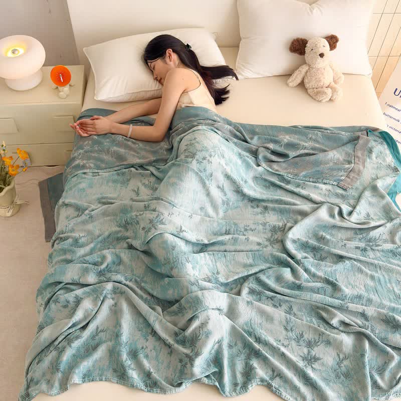 Artistic Botanical Bamboo Fiber Summer Blanket