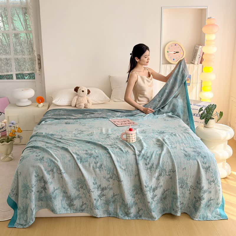 Artistic Botanical Bamboo Fiber Summer Blanket