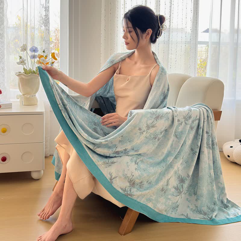 Artistic Botanical Bamboo Fiber Summer Blanket