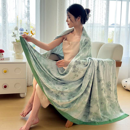 Artistic Botanical Bamboo Fiber Summer Blanket