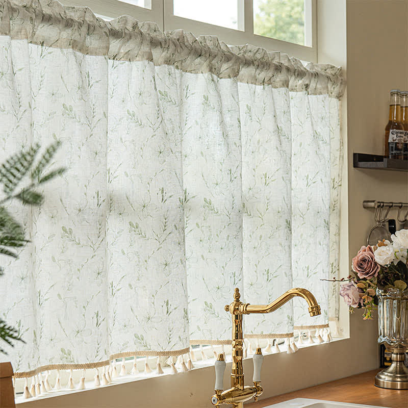 Botanical Leaf Semi-Sheer Short Drapes