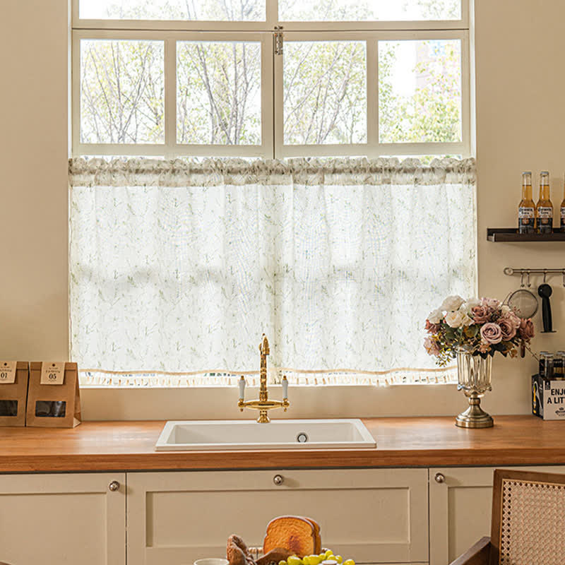 Botanical Leaf Semi-Sheer Short Drapes