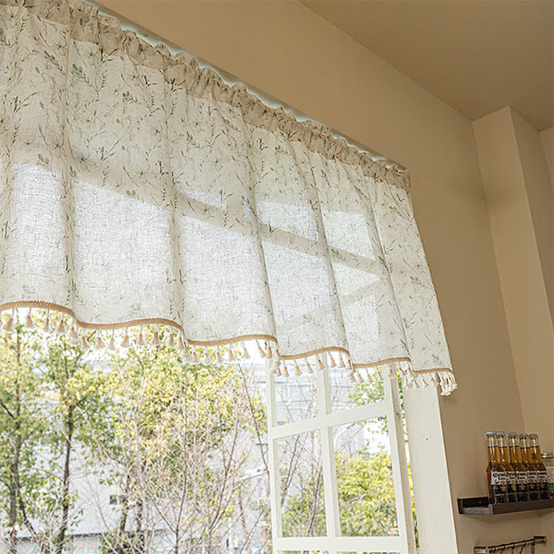 Botanical Leaf Semi-Sheer Short Drapes