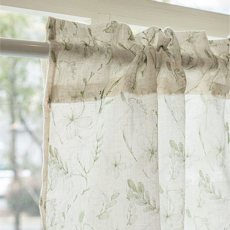 Botanical Leaf Semi-Sheer Short Drapes