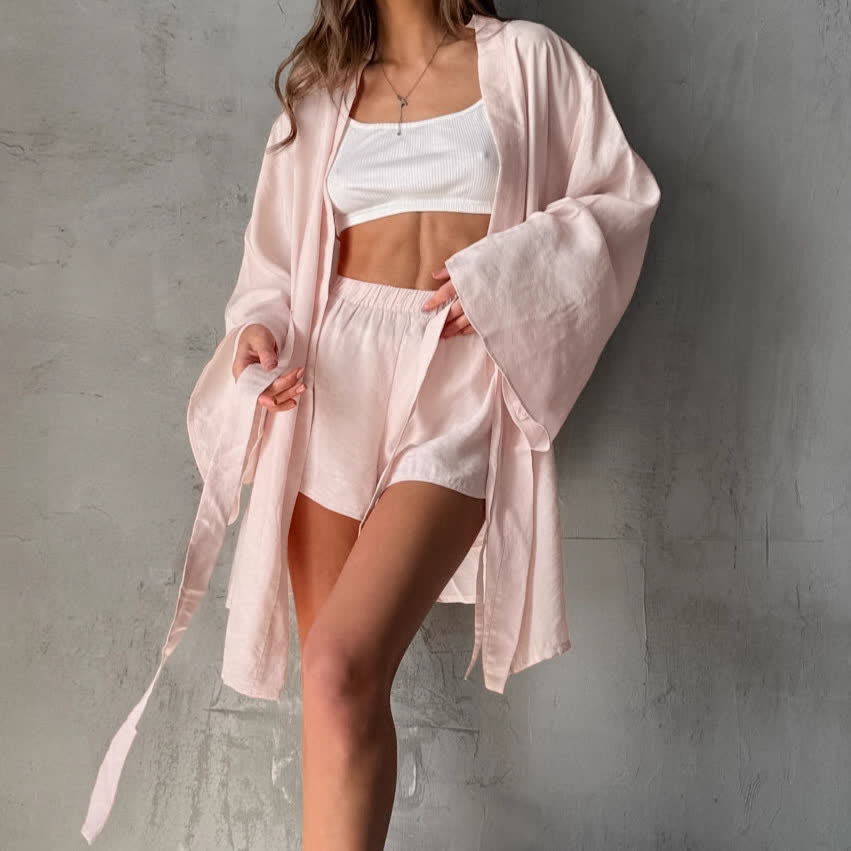 Solid Blush Kimono Robe Set