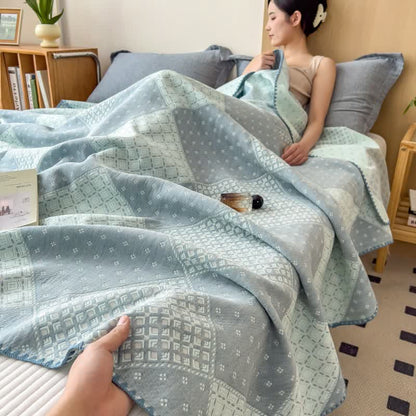 Geometric Patchwork Cotton Triple Gauze Quilt