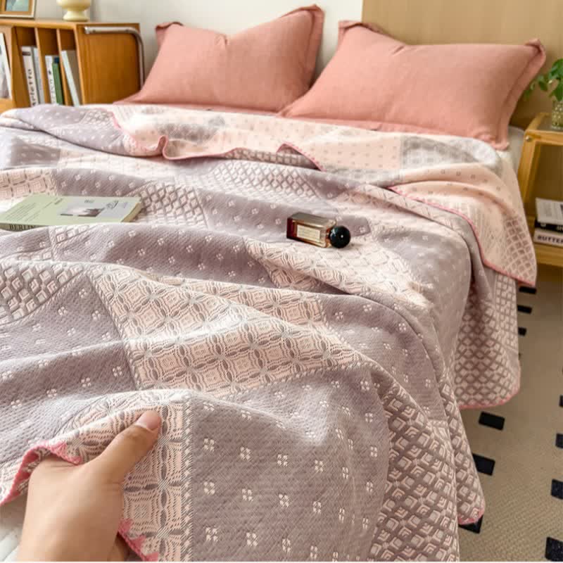 Geometric Patchwork Cotton Triple Gauze Quilt