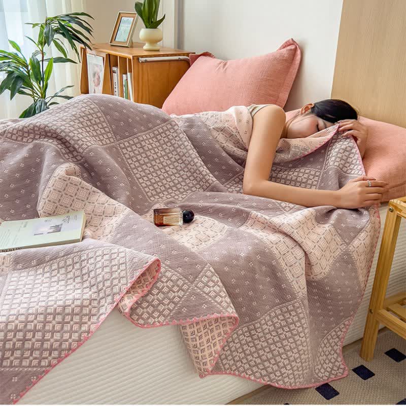 Geometric Patchwork Cotton Triple Gauze Quilt