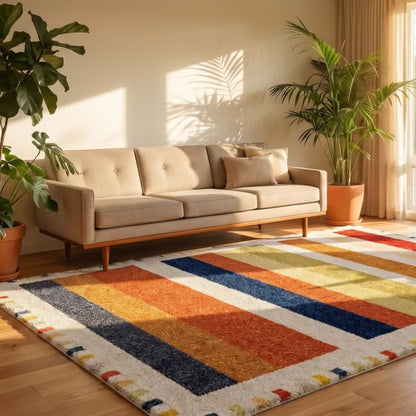 Multicolor Rainbow Striped Area Rug