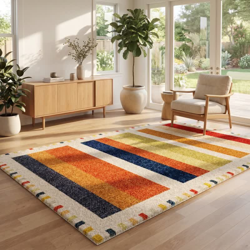 Multicolor Rainbow Striped Area Rug