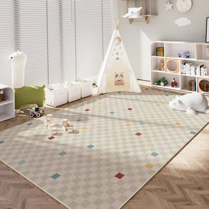 Neutral Checkered Kids Area Rug