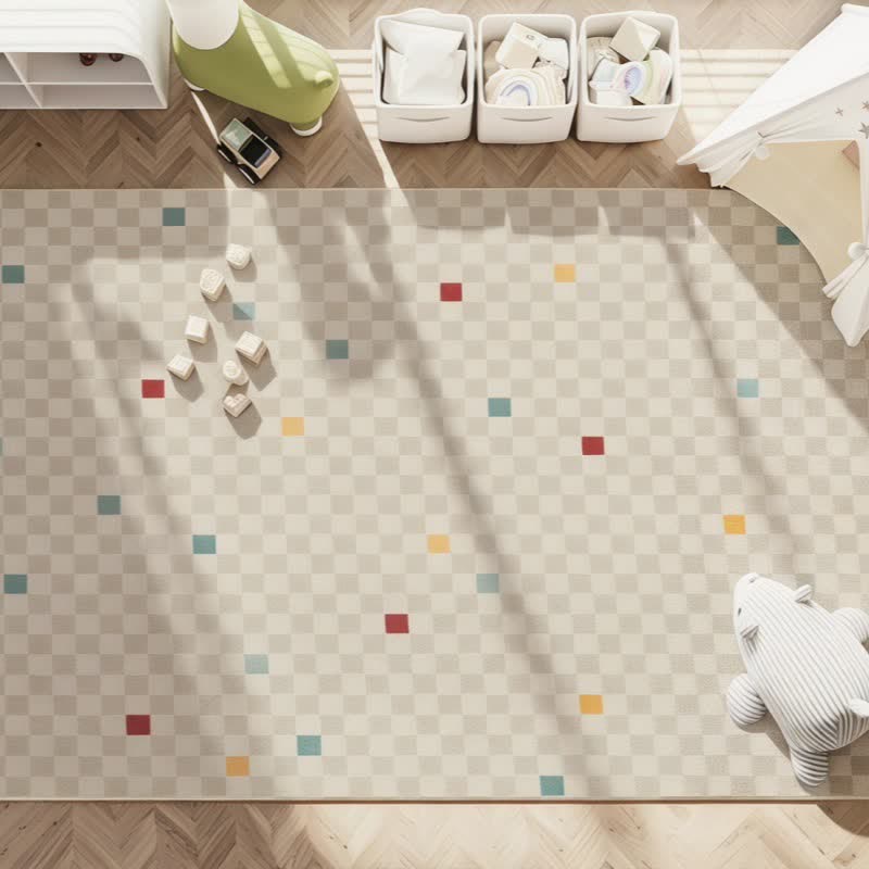 Neutral Checkered Kids Area Rug
