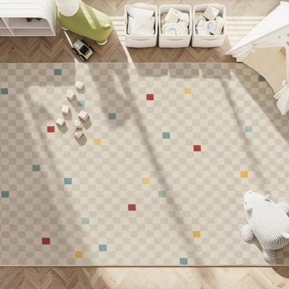 Neutral Checkered Kids Area Rug