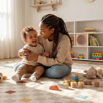 Neutral Checkered Kids Area Rug