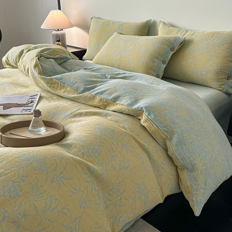 Artistic Floral & Leaf Cotton Gauze Bedding(4PCS)