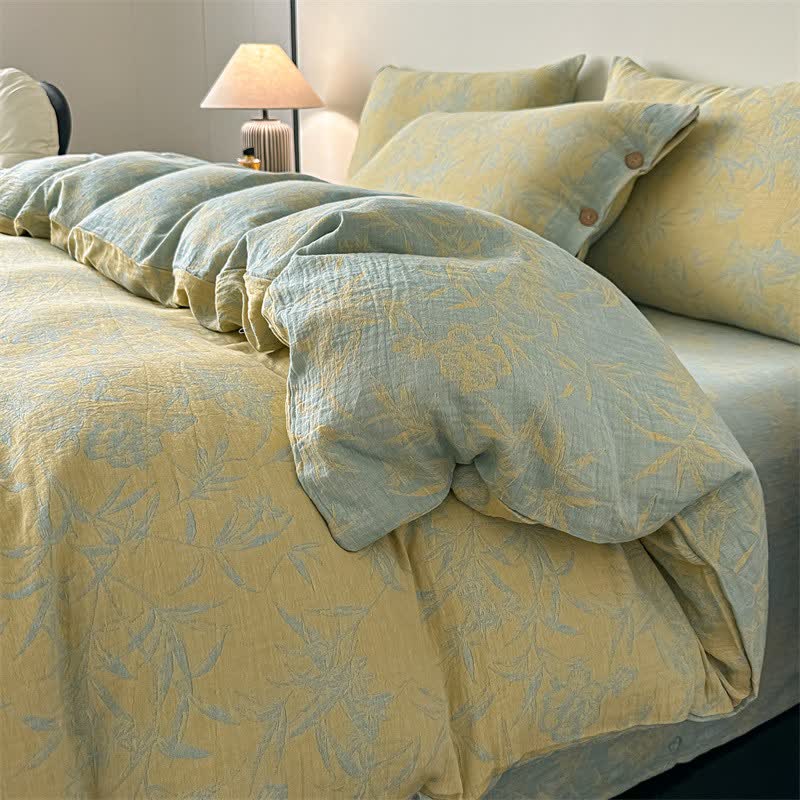 Artistic Floral & Leaf Cotton Gauze Bedding(4PCS)