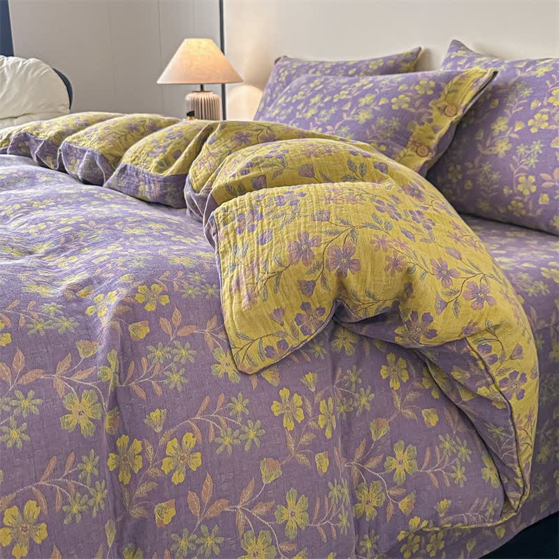 Elegant Floral Pure Cotton Gauze Bedding(4PCS)