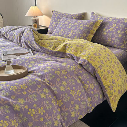 Elegant Floral Pure Cotton Gauze Bedding(4PCS)