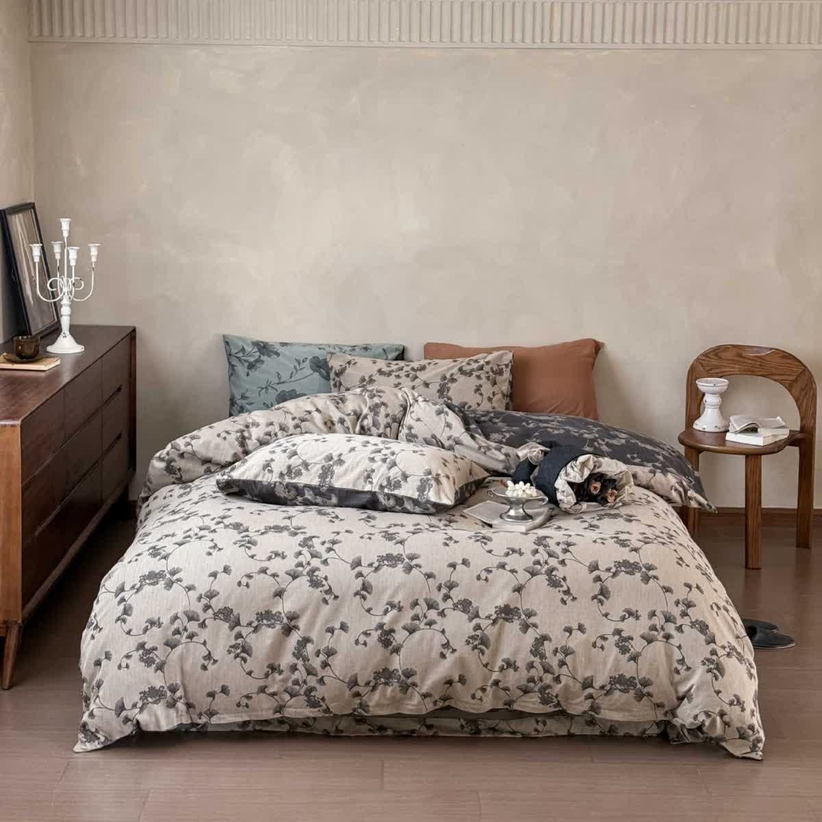 Vintage Ginkgo Leaf Pure Cotton Bedding(4PCS)