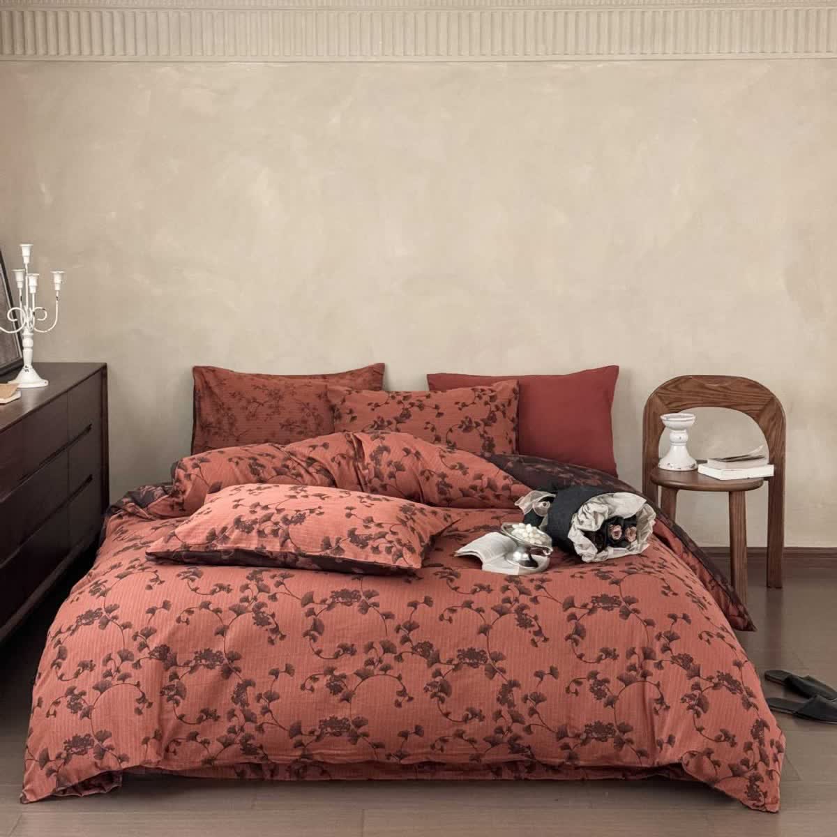 Vintage Ginkgo Leaf Pure Cotton Bedding(4PCS)