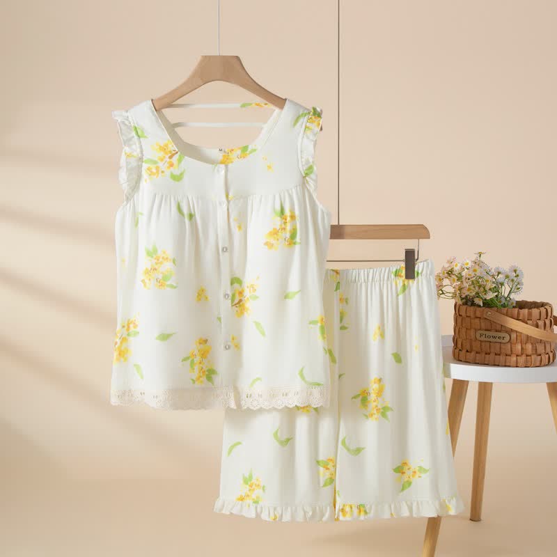 Osmanthus Ruffle Lace Sleeveless Loungewear Set