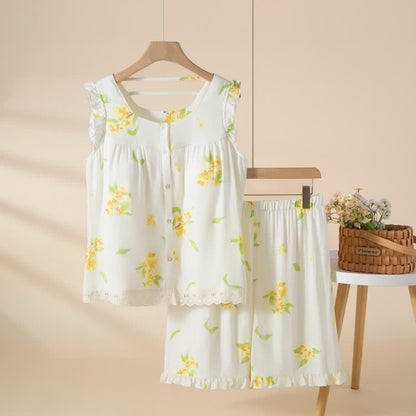 Osmanthus Ruffle Lace Sleeveless Loungewear Set