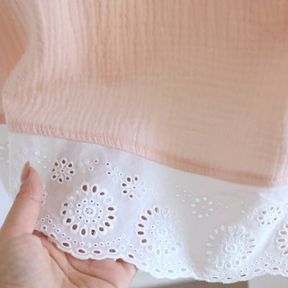 Solid Cotton Gauze Lace Loungewear Set