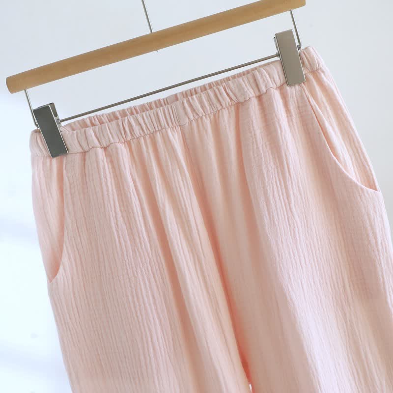 Solid Cotton Gauze Lace Loungewear Set