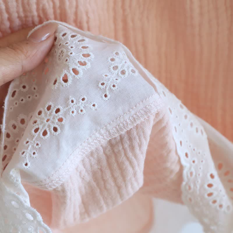 Solid Cotton Gauze Lace Loungewear Set