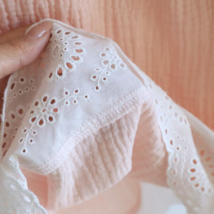 Solid Cotton Gauze Lace Loungewear Set