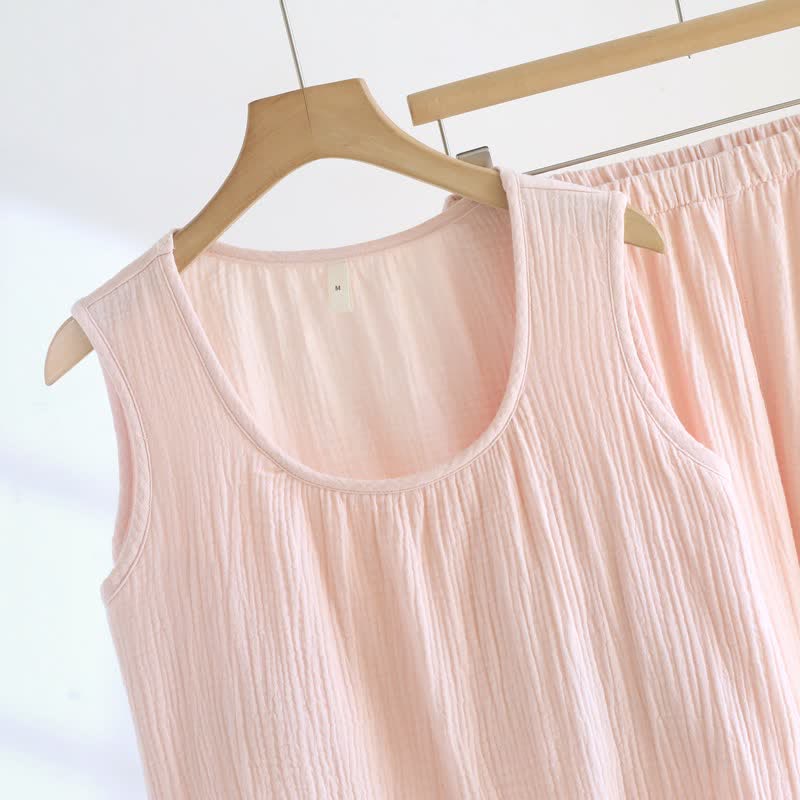 Solid Cotton Gauze Lace Loungewear Set
