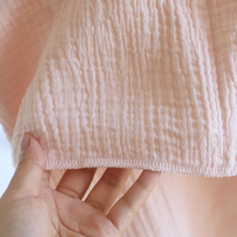Solid Cotton Gauze Lace Loungewear Set