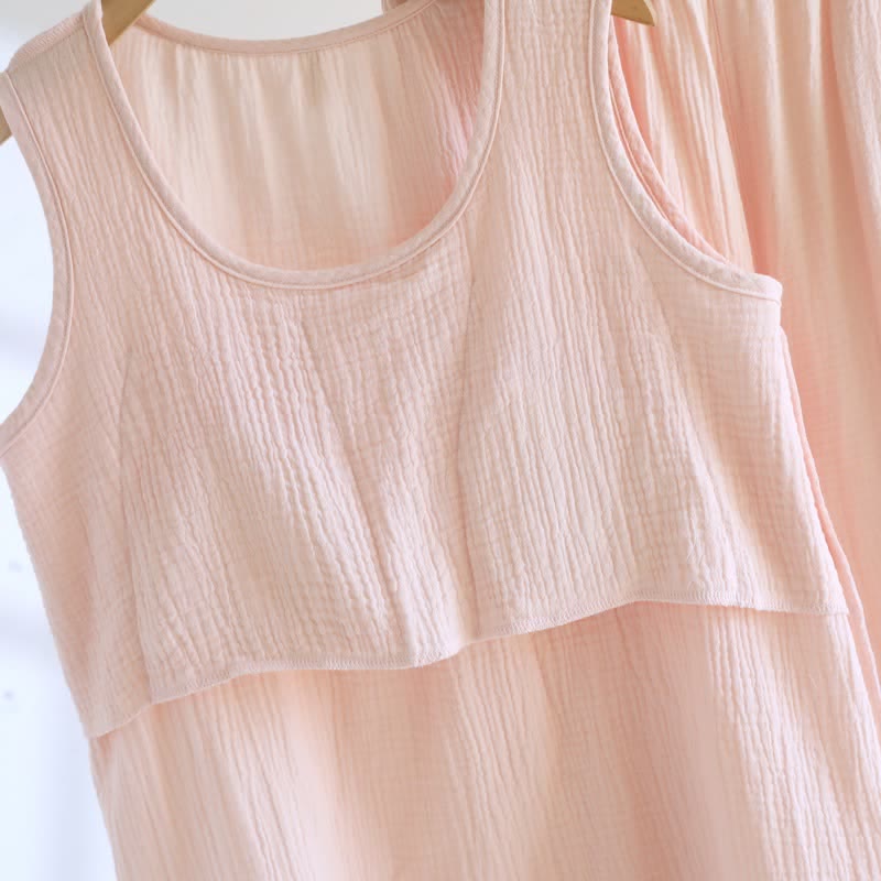 Solid Cotton Gauze Lace Loungewear Set