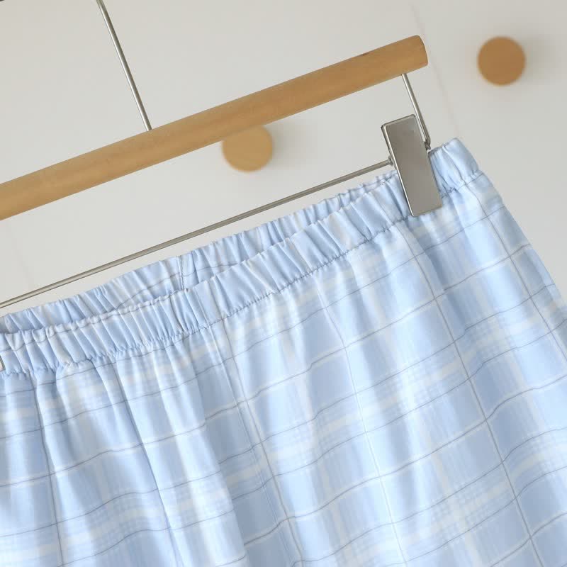 Short-Sleeve Cotton Plaid Sleepwear Set