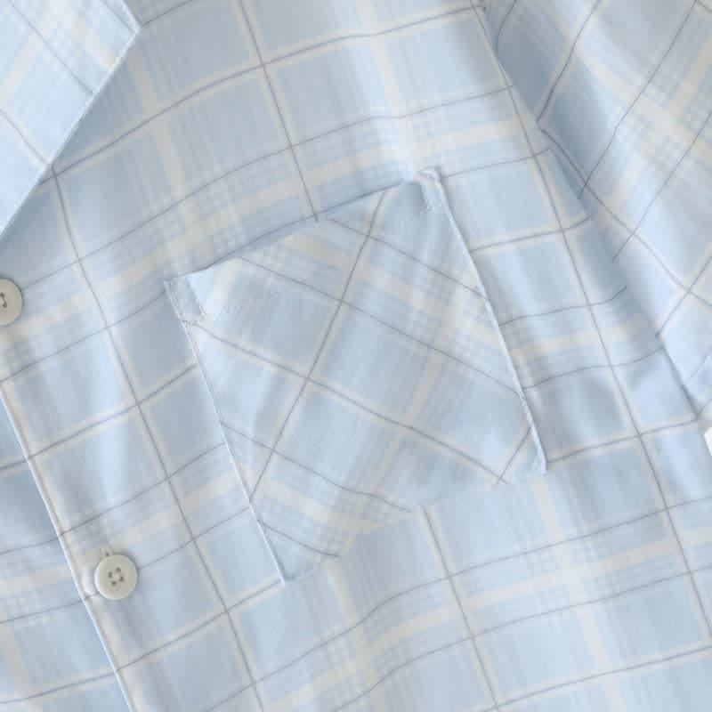 Short-Sleeve Cotton Plaid Sleepwear Set