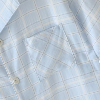 Short-Sleeve Cotton Plaid Sleepwear Set