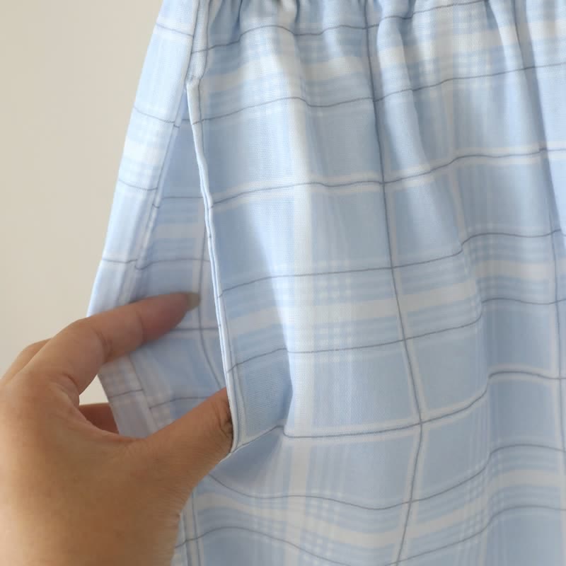Short-Sleeve Cotton Plaid Sleepwear Set