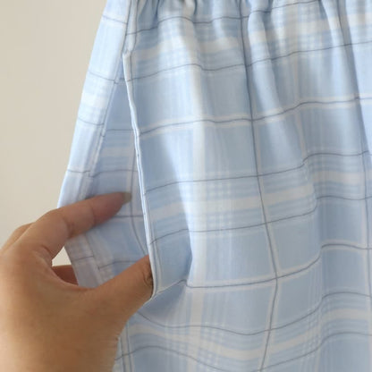 Short-Sleeve Cotton Plaid Sleepwear Set