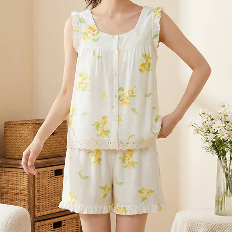 Osmanthus Ruffle Lace Sleeveless Loungewear Set