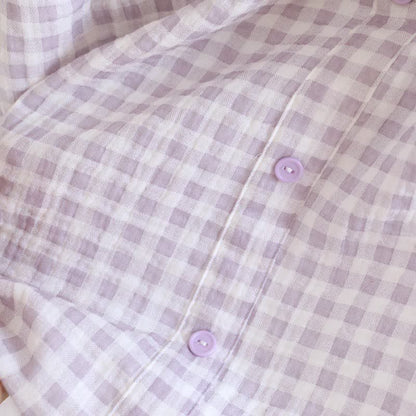 Ruffle Sleeve Gingham Cotton Pajama Set