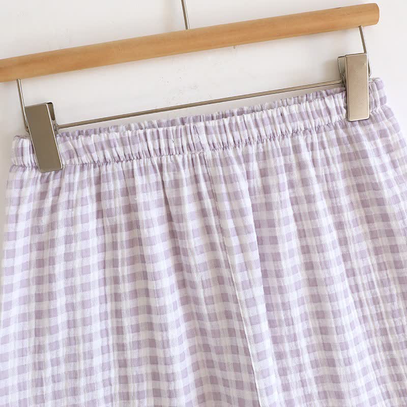 Ruffle Sleeve Gingham Cotton Pajama Set