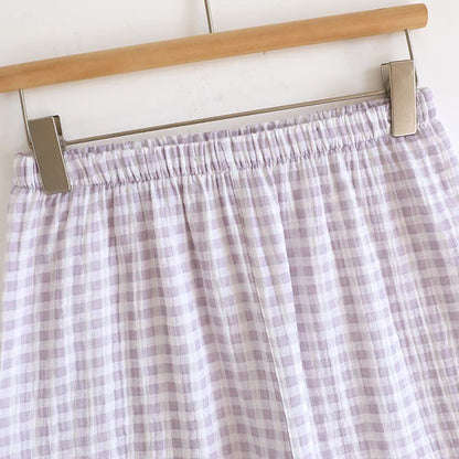 Ruffle Sleeve Gingham Cotton Pajama Set
