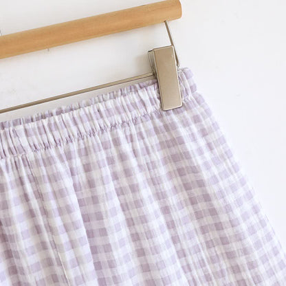 Ruffle Sleeve Gingham Cotton Pajama Set