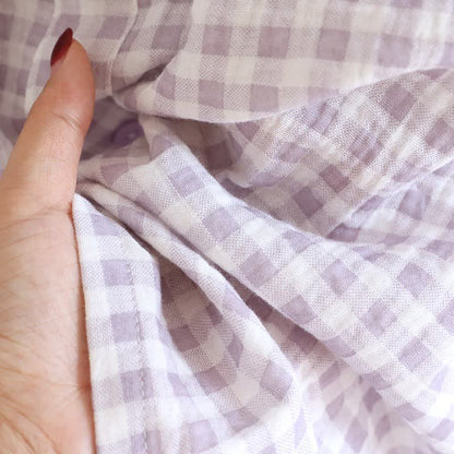 Ruffle Sleeve Gingham Cotton Pajama Set