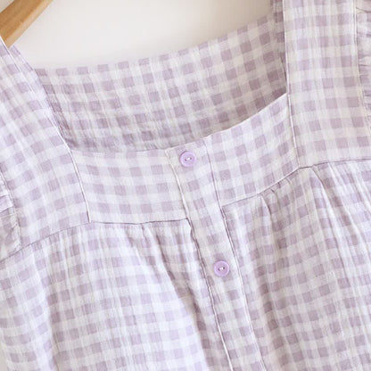 Ruffle Sleeve Gingham Cotton Pajama Set