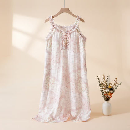 Ruffle Neck Floral Bamboo Cotton Nightgown